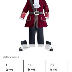 Disney Captain Hook Costume toddler size 4